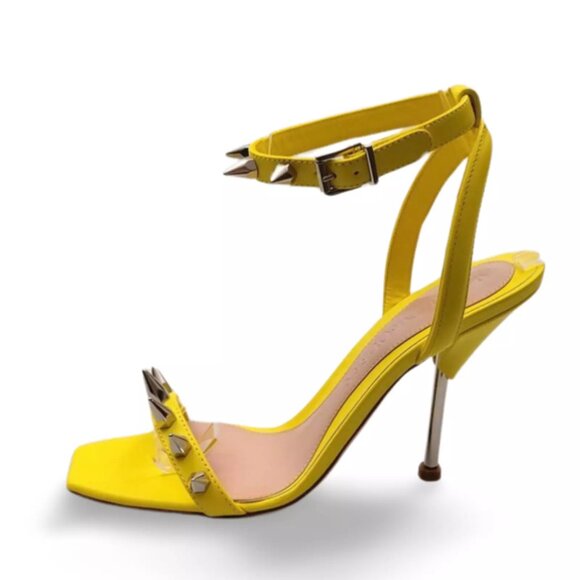 Alexander McQueen Yellow Leather Spike-Stud Stiletto Sandals US 7.5 (0483)
